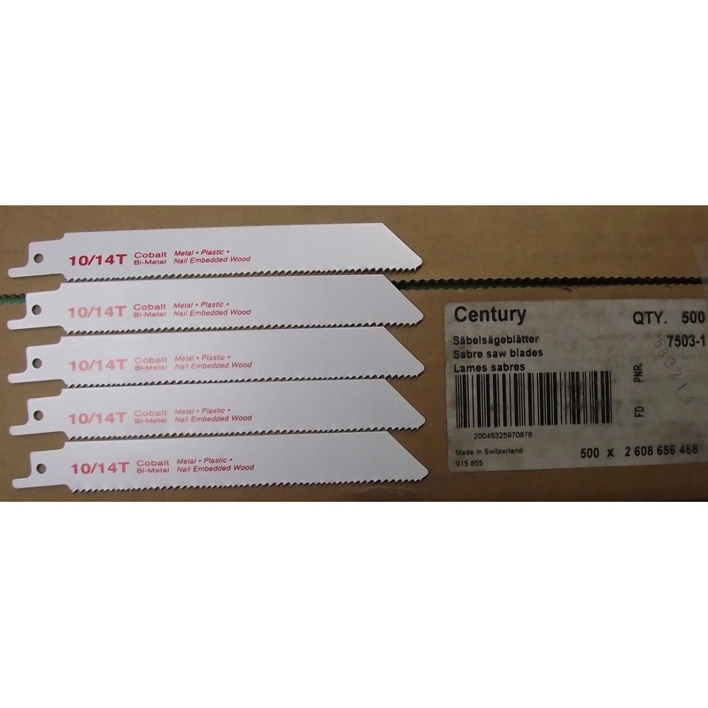Century 7503-1 6" x 10-14TPI Cobalt Bi-metal Recip Saw Blades 5pcs. Swiss