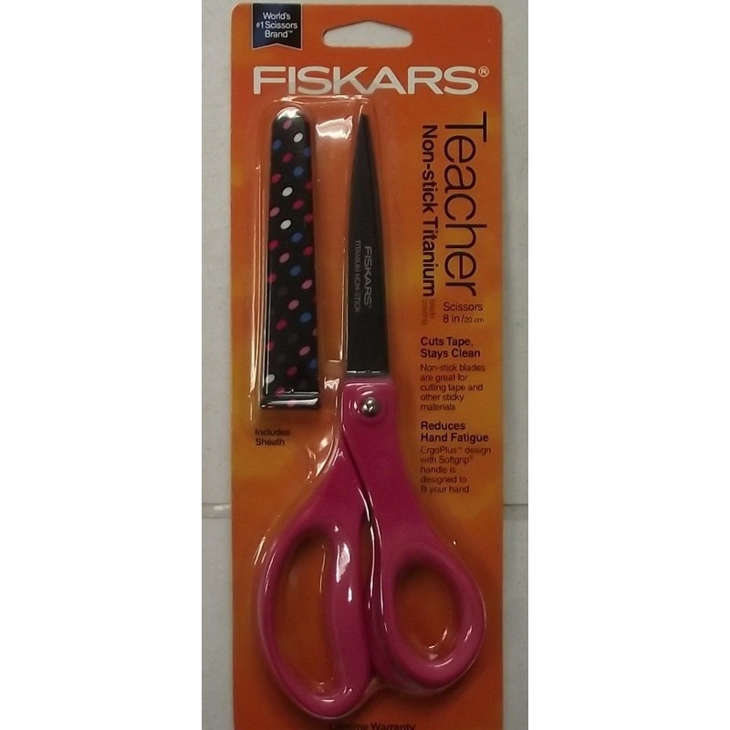 Fiskars 154130-1010 Teacher NON-STICK TITANIUM 8" Scissors w/ Sheath Asst Colors