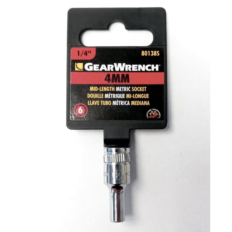 Gearwrench 80138S 1/4" Drive 4mm Mid-Length 6pt Socket