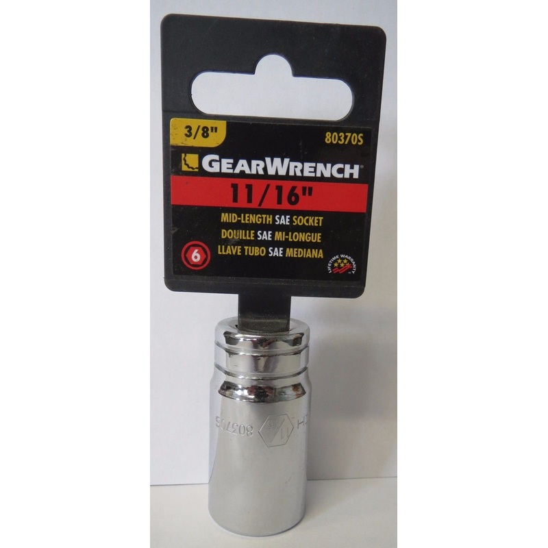 GearWrench 80370S 3/8" Drive Mid-Length 6 Point Socket 11/16"