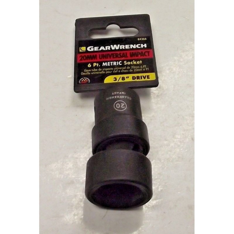 Gearwrench 84366 3/8" Drive 6 Point Metric Impact Universal Socket 20mm