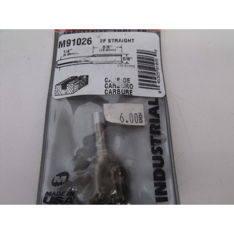 Magna Tool 91026 5/8'' x 5/8'' 2F Straight Router Bit 1/4" Shank USA