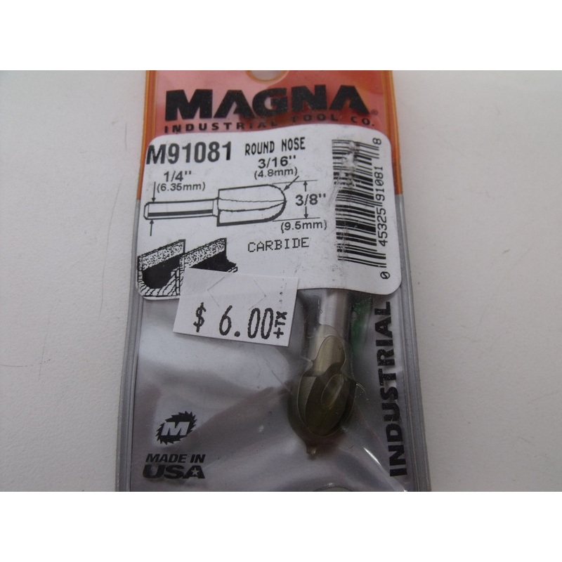 Magna Tool 91081 3/16'' x 3/8'' Round Nose Router Bit " Shank USA