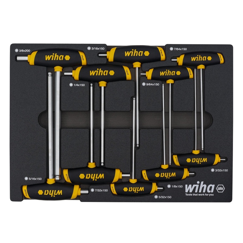 10 Piece SoftGrip Dual Drive Hex SAE T-Handle Tray Set