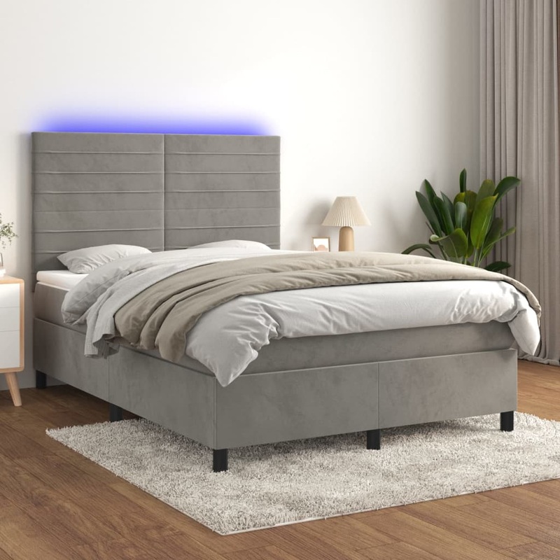 Sommier  lattes de lit avec matelas LED Gris clair 140x190 cm