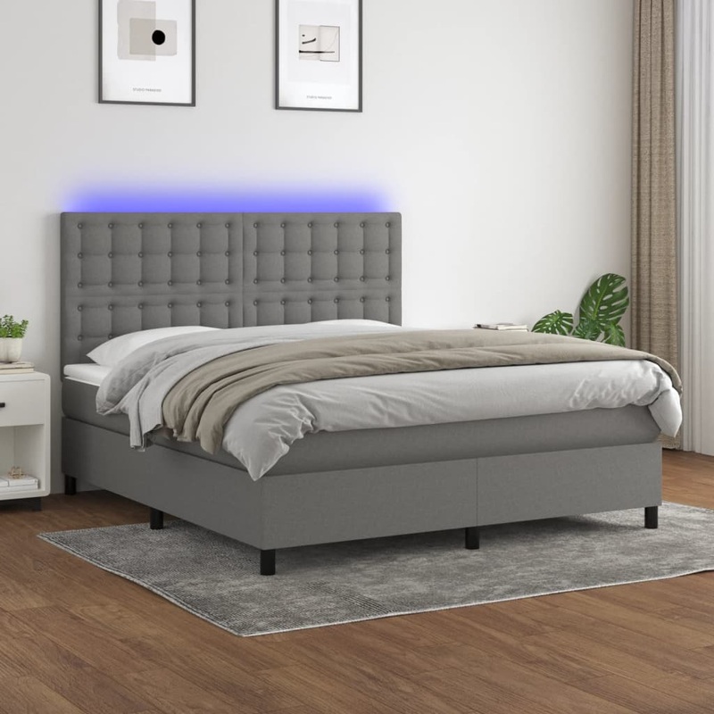 Sommier  lattes de lit et matelas et LED Gris fonc 180x200 cm