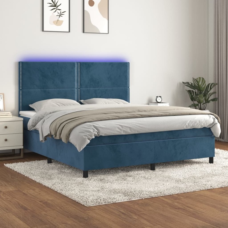 Sommier  lattes de lit matelas et LED Bleu fonc 180x200 cm
