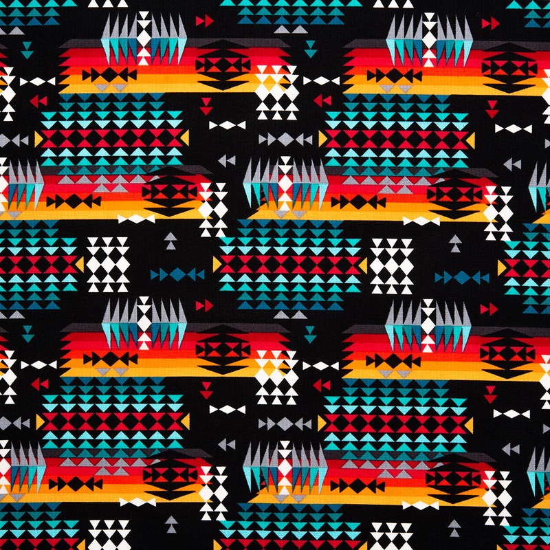 SPIRIT TRAIL Printed Cotton - Navajo - Black / Turquoise